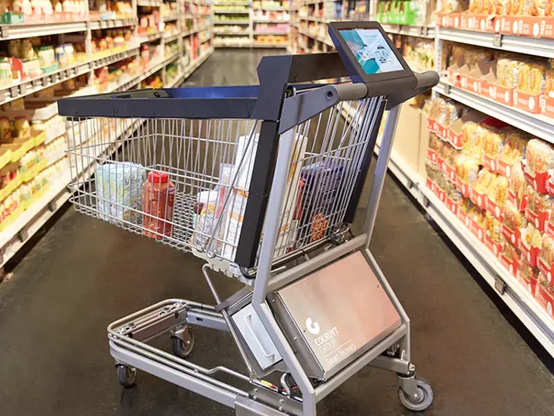 Colruyt Trials Revolutionary Smart Shopping Cart with AI Technology and Tablet Display for Enhanced Shopping Experience