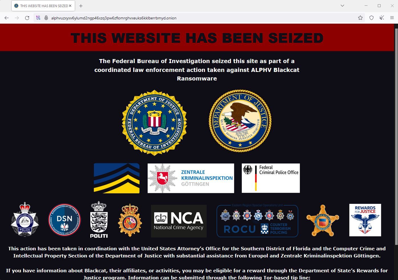 US Federal Bureau of Investigation Shuts Down BlackCat Ransomware Group's Website, Disrupting Payment Flow