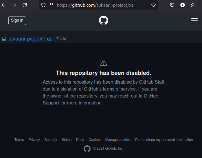 GitHub Takes Down Central Repo for XZ Compression Tool Due to Malware Violation and Security Concerns